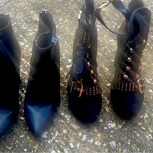 Two different boots one ankle boots and other knee high boots